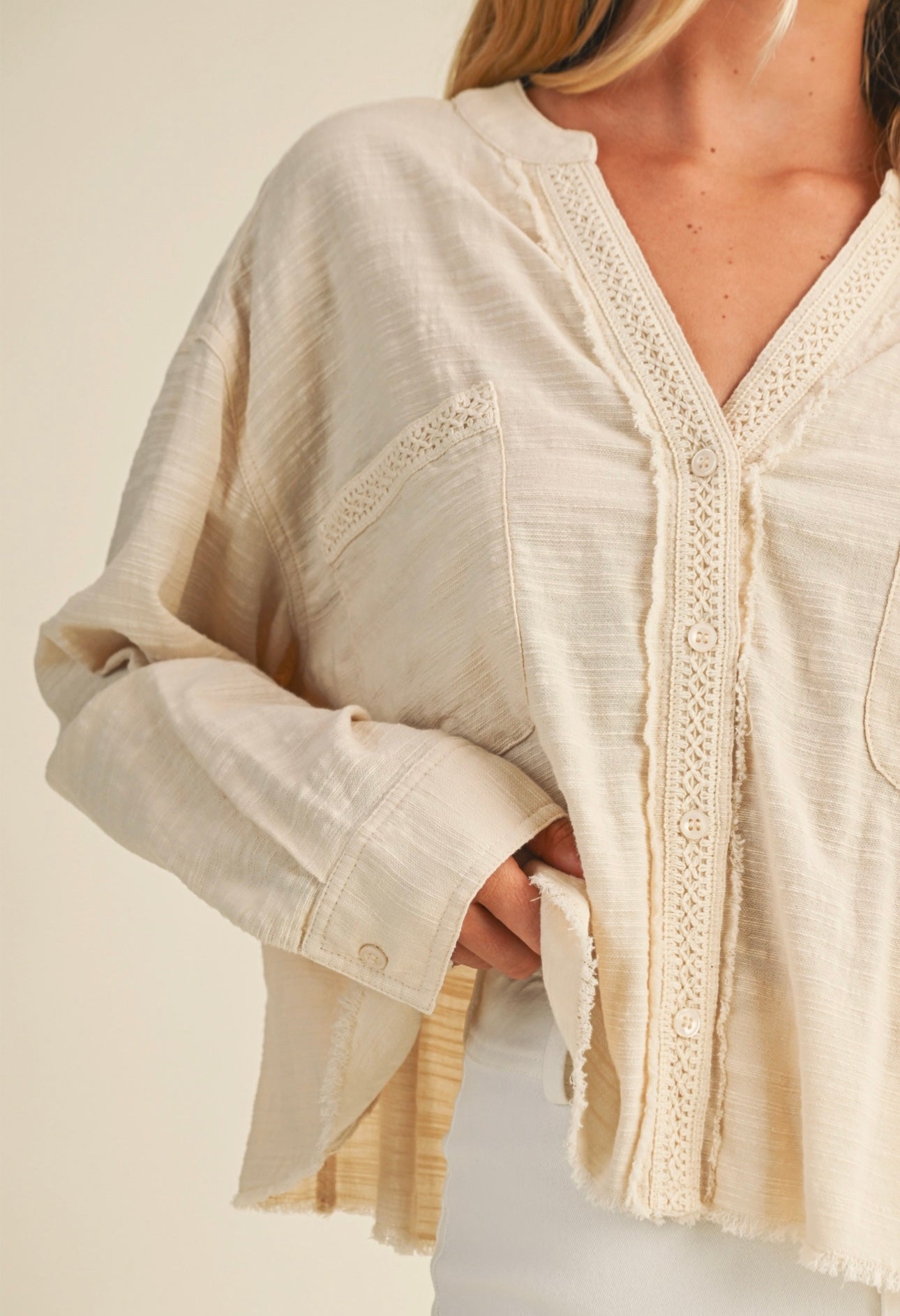 Cream Raw Edge Top