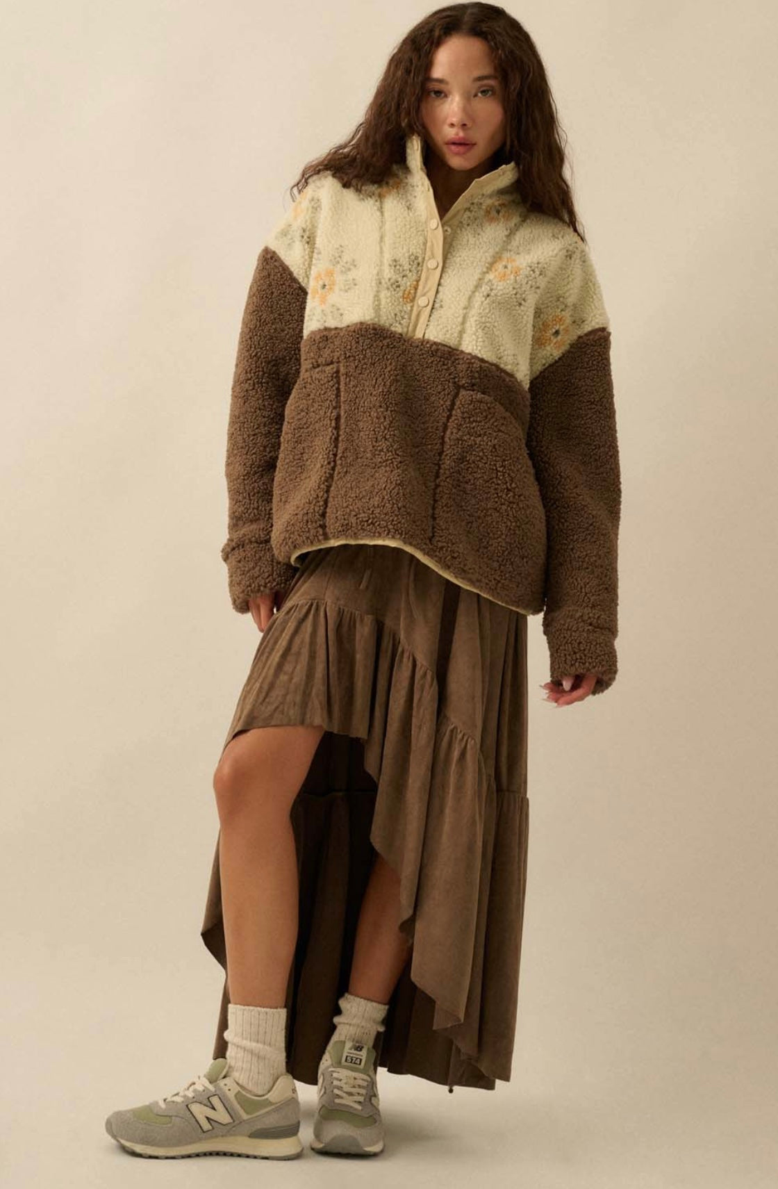 Brown Fall Floral Sherpa Sweater