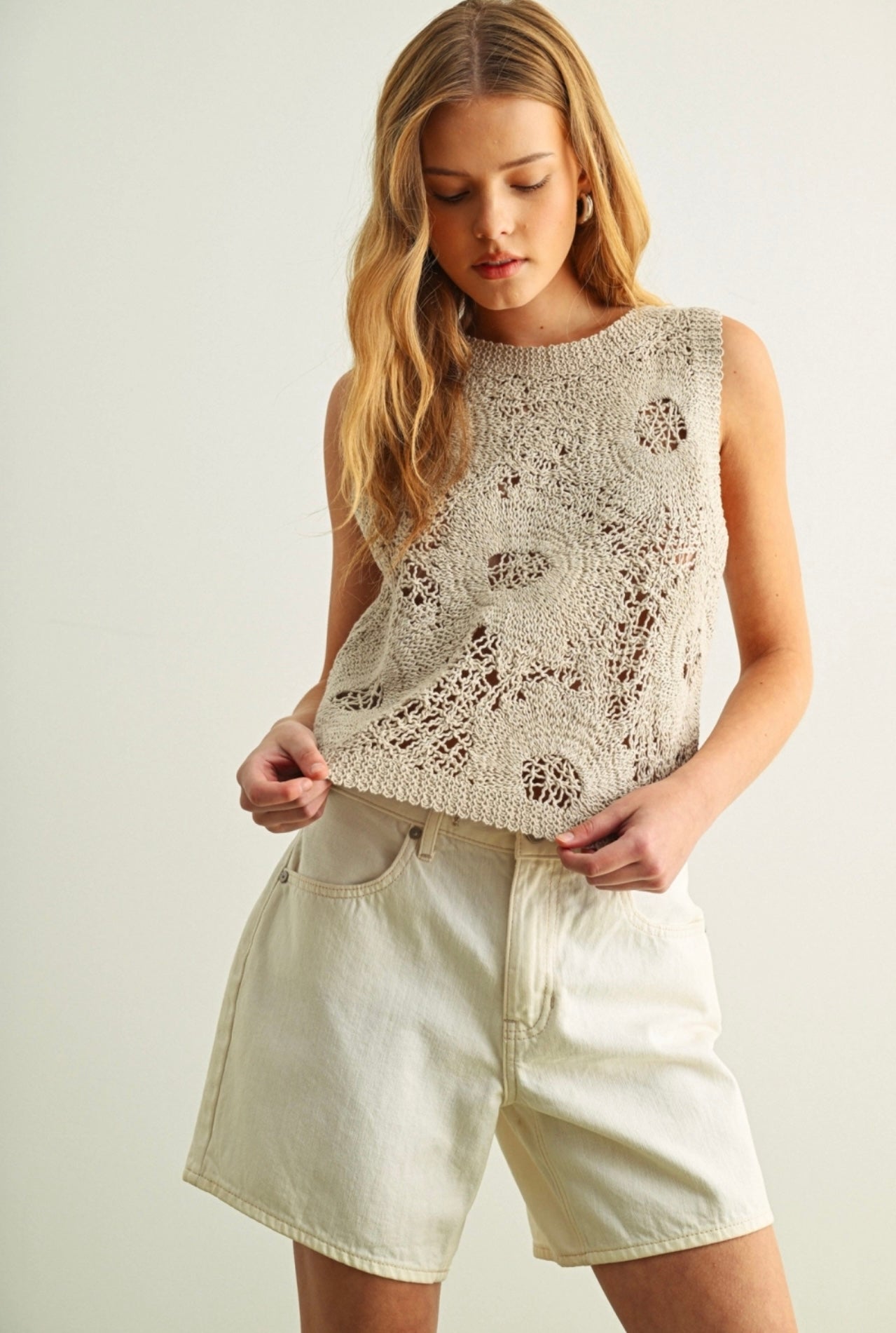 Stone Floral Pattern Knit Tank