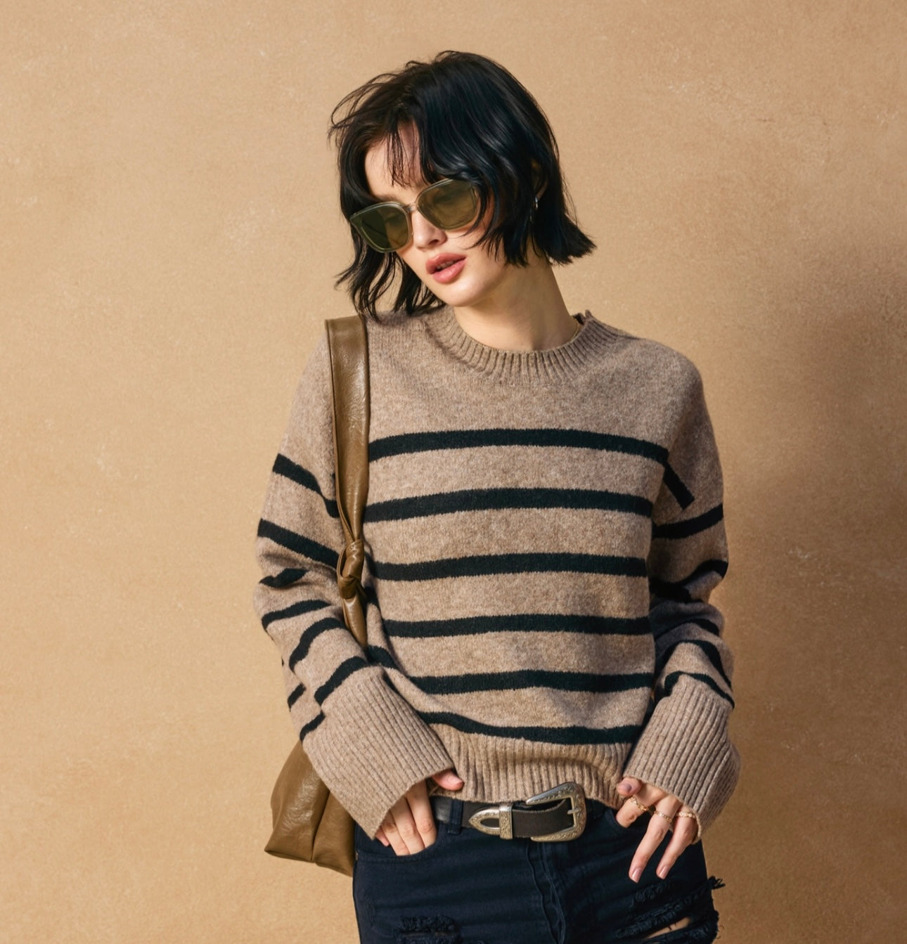 Dark Taupe Stripped Sweater