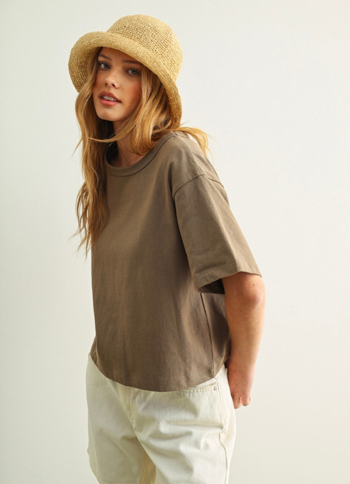 Mocha Short Sleeve Linen Top