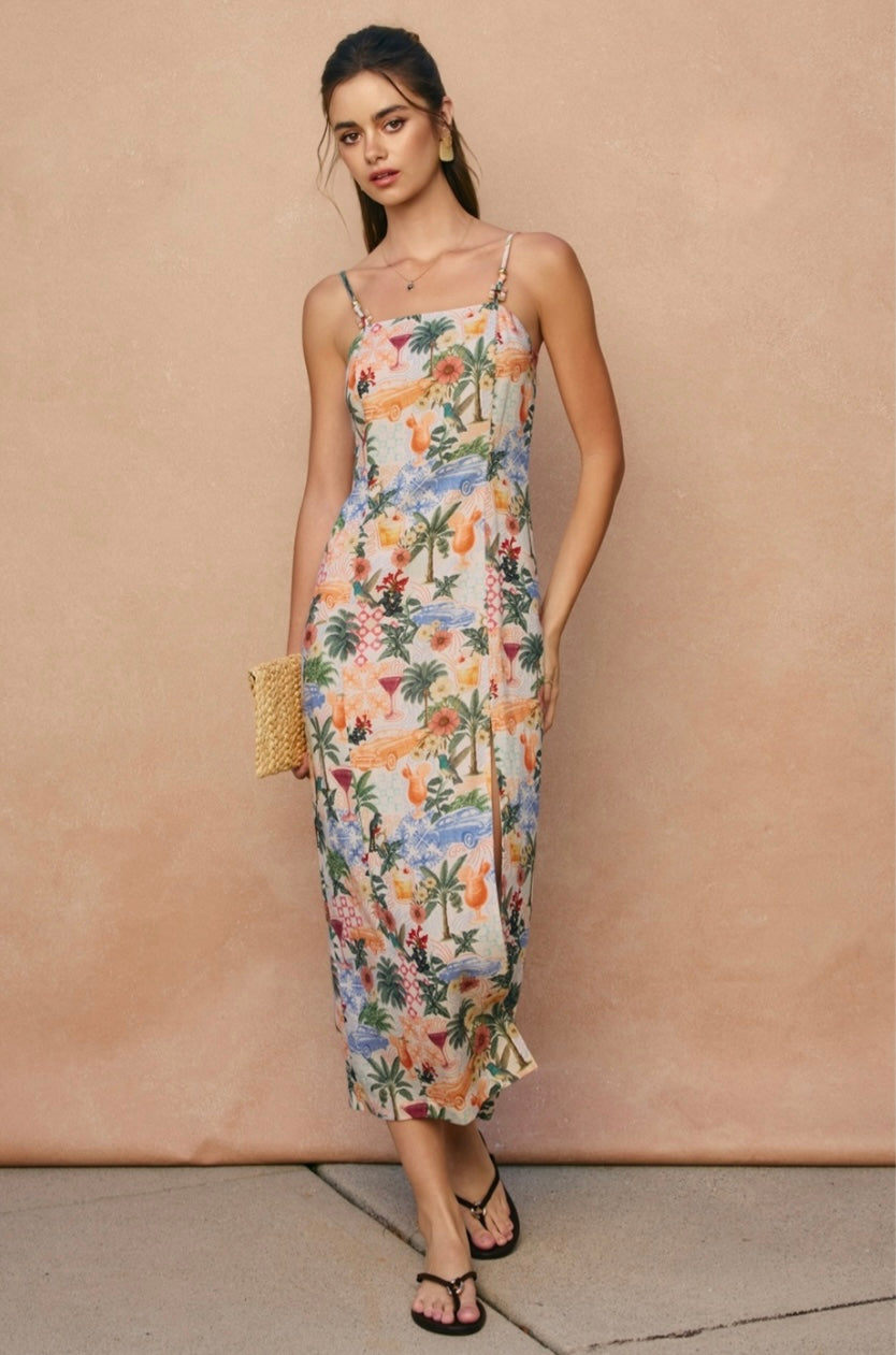 Tropical Slit Maxi Dress