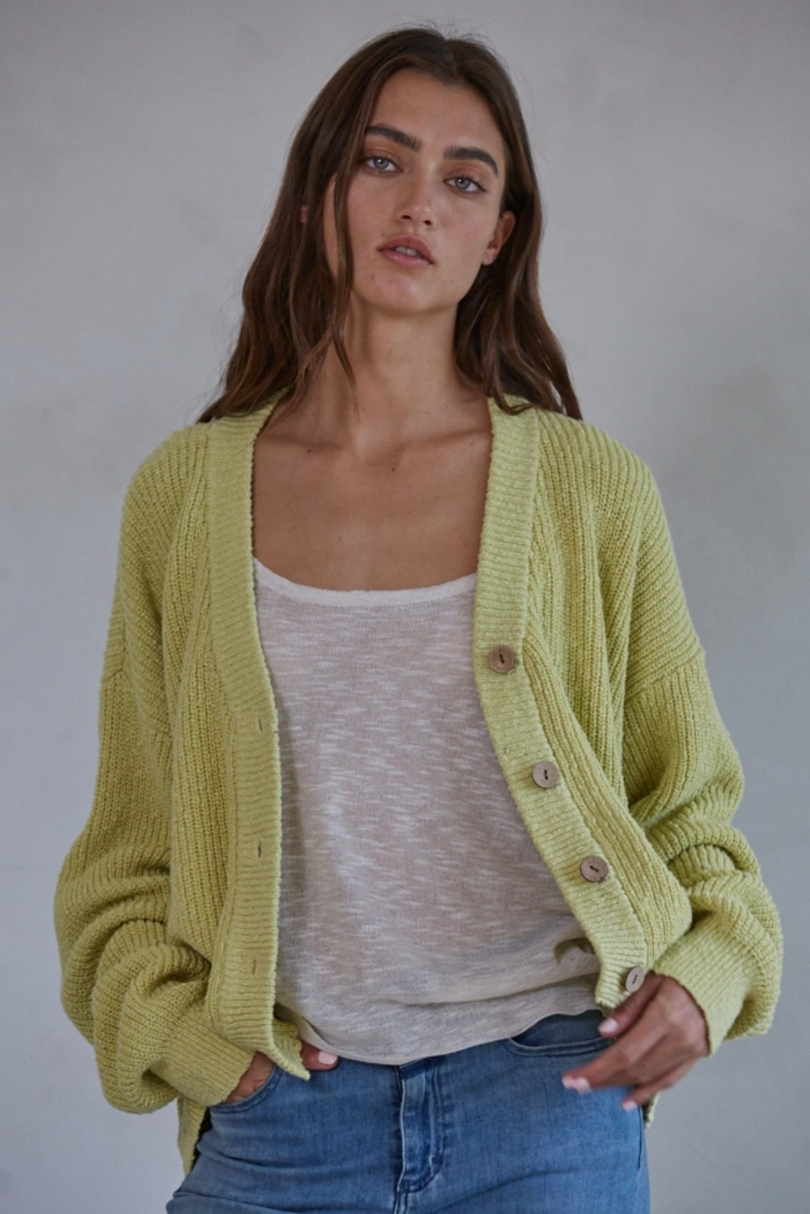 Light Lime Green Button Up Cardigan