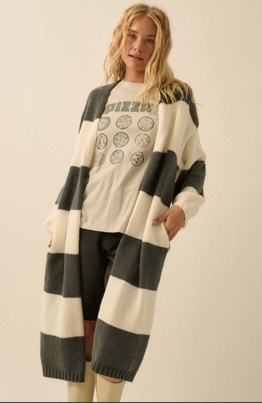 Cream & Grey Stripped Cardigan
