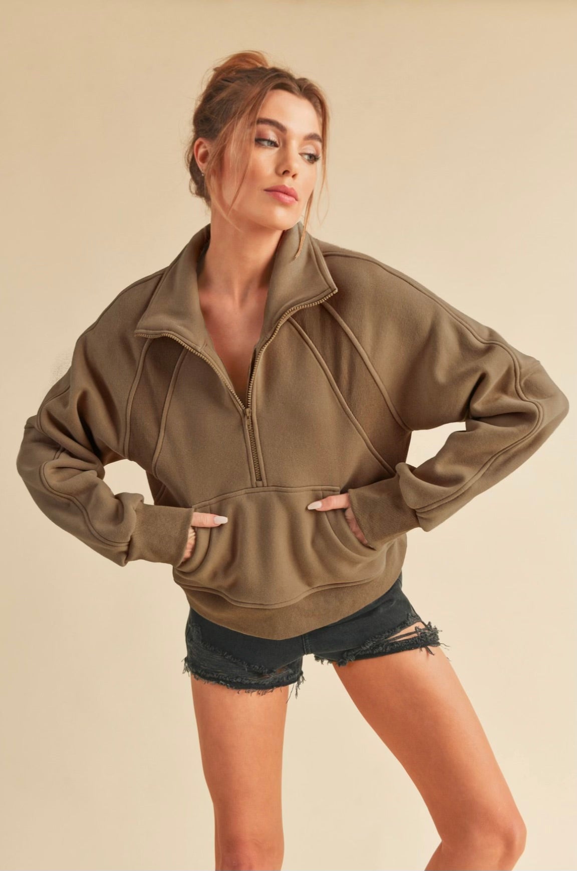 Cropped Mocha Half Zip