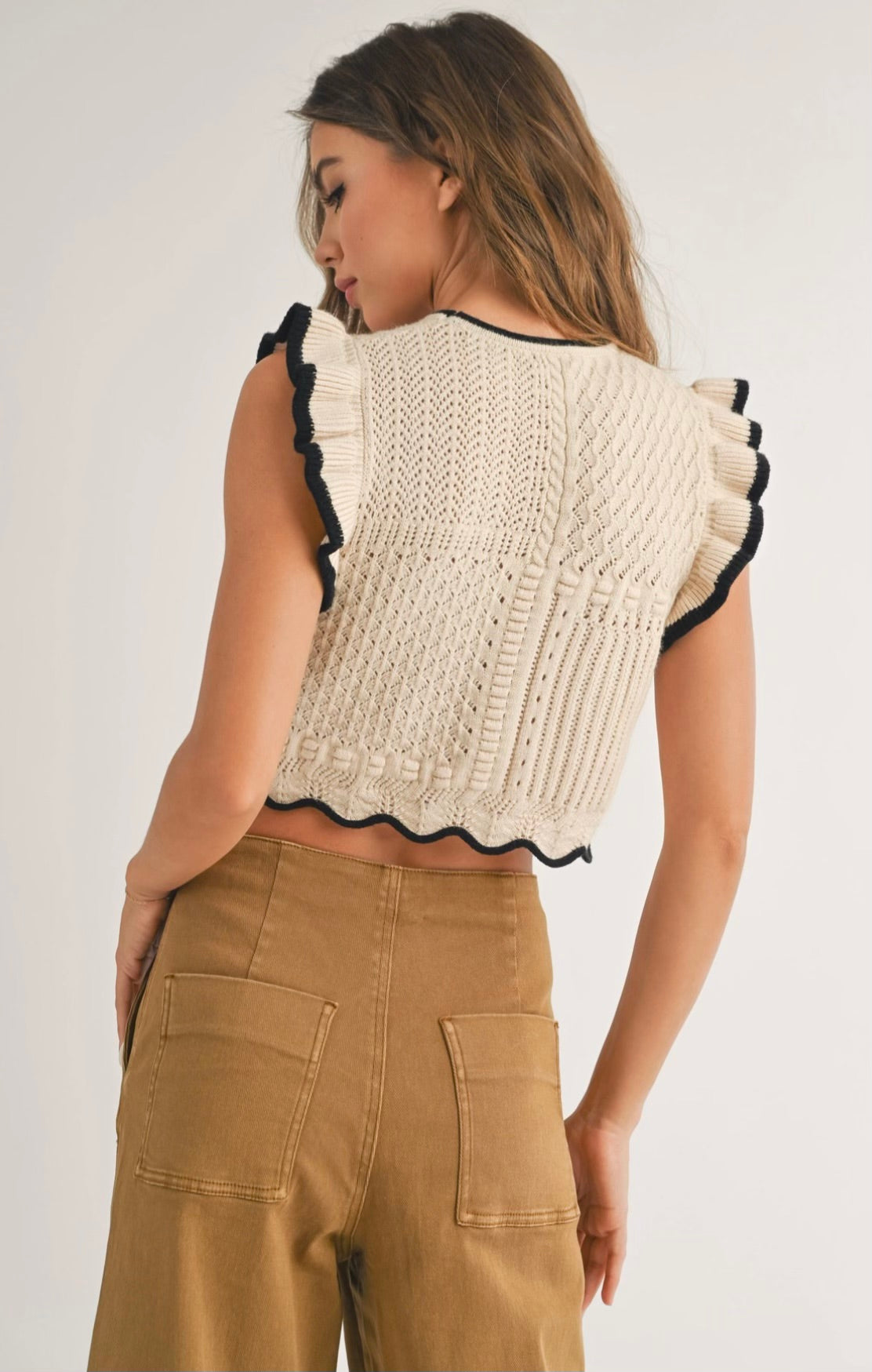 Cream Ruffle Knitted Top