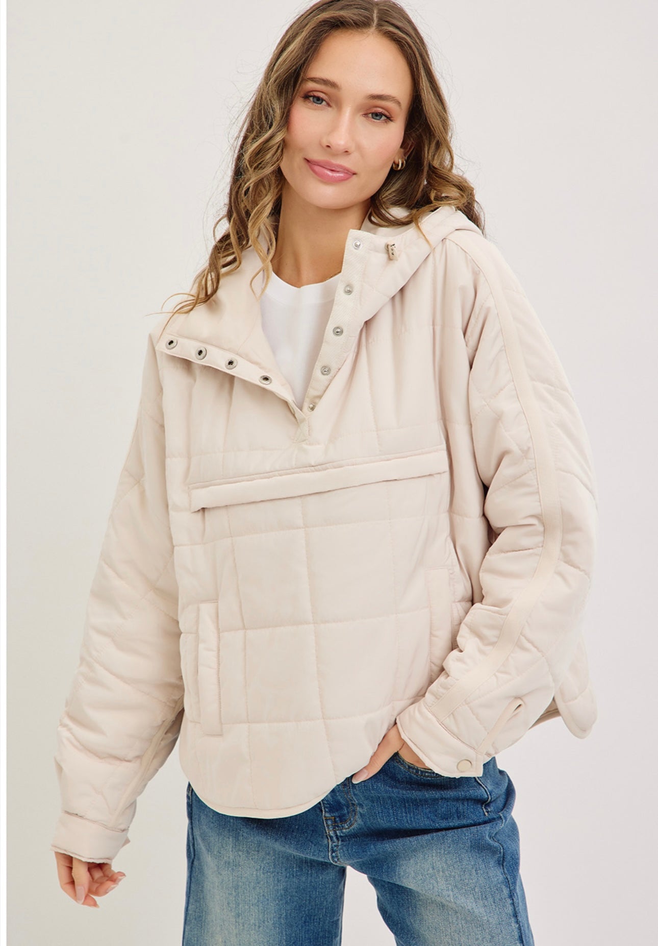 Cream Quilted Puffer Hoodie