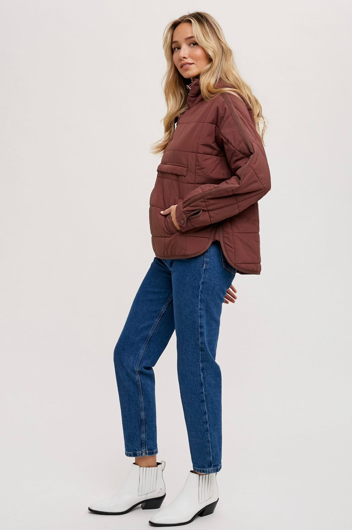 Plum Quilted Puffer Pullover