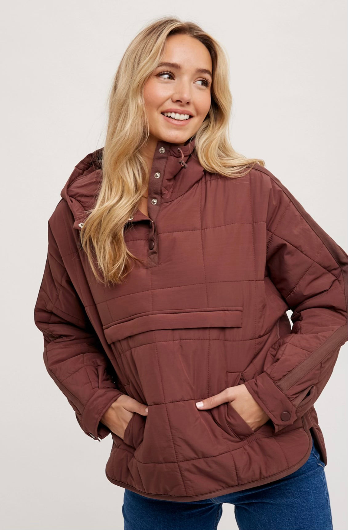 Plum Quilted Puffer Pullover