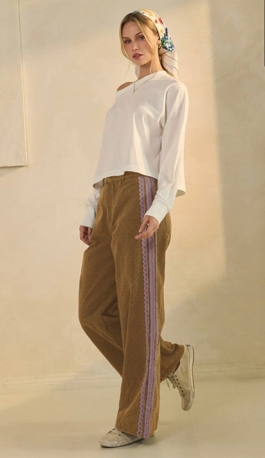 Taupe Polka Dot Denim Pants