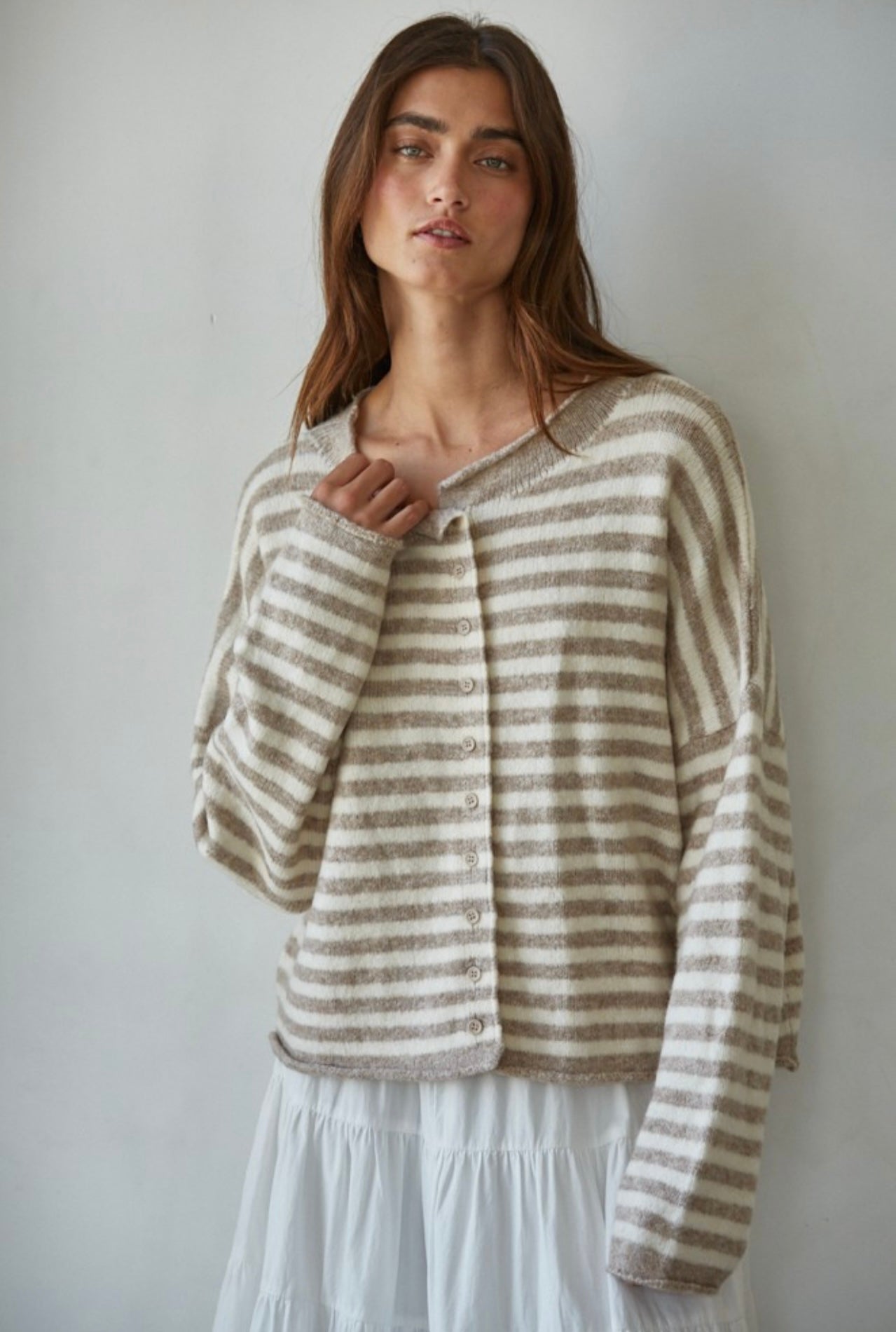 Taupe Button Down Knit Cardigan