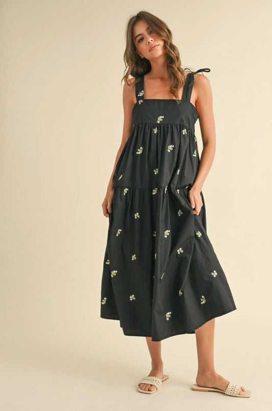 Black Floral Square Neck
