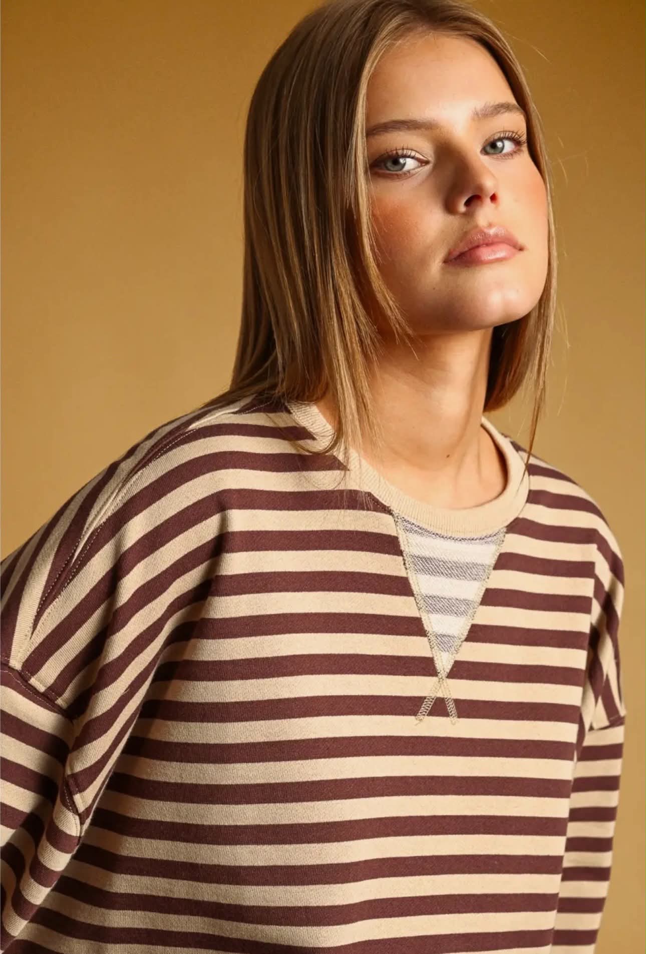 Brown Stripped Crewneck