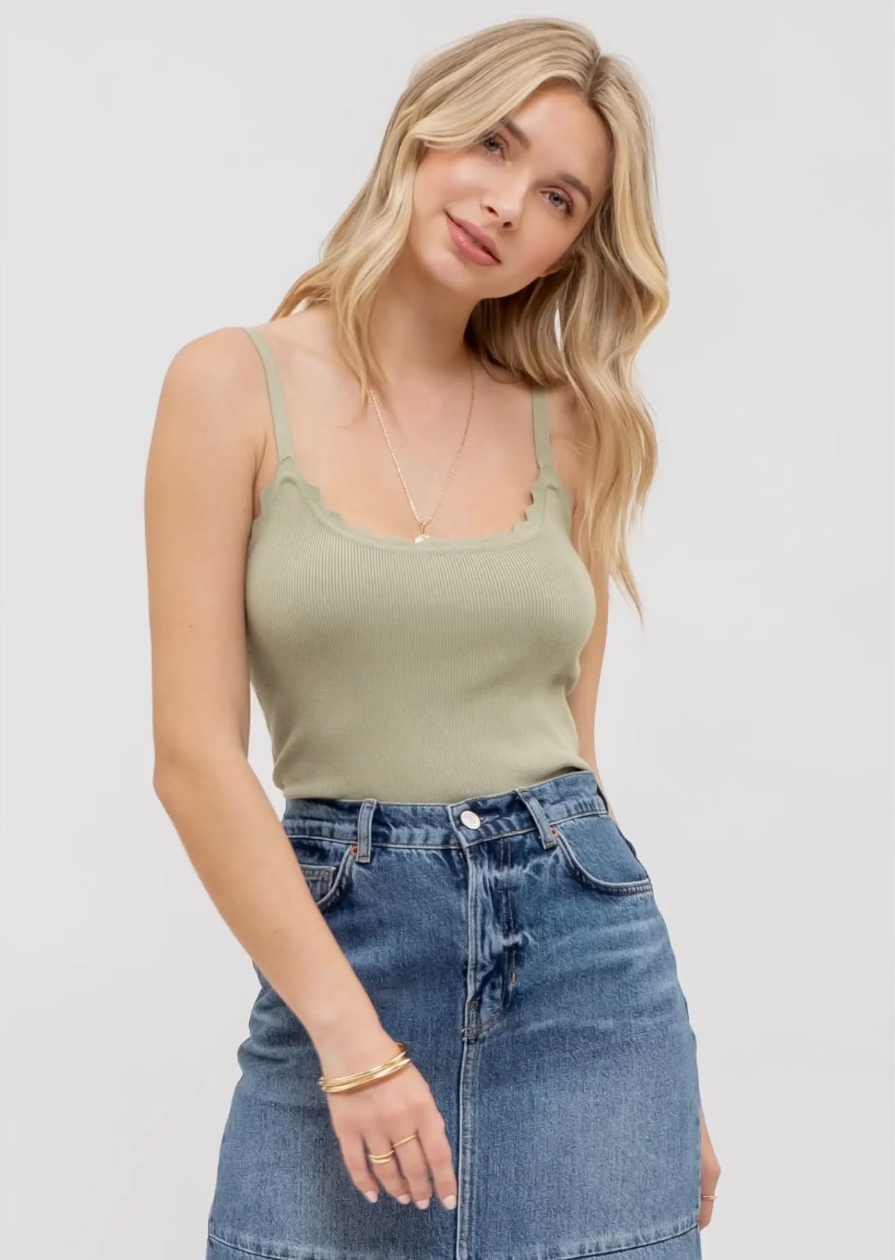 Sage Scalloped Tank