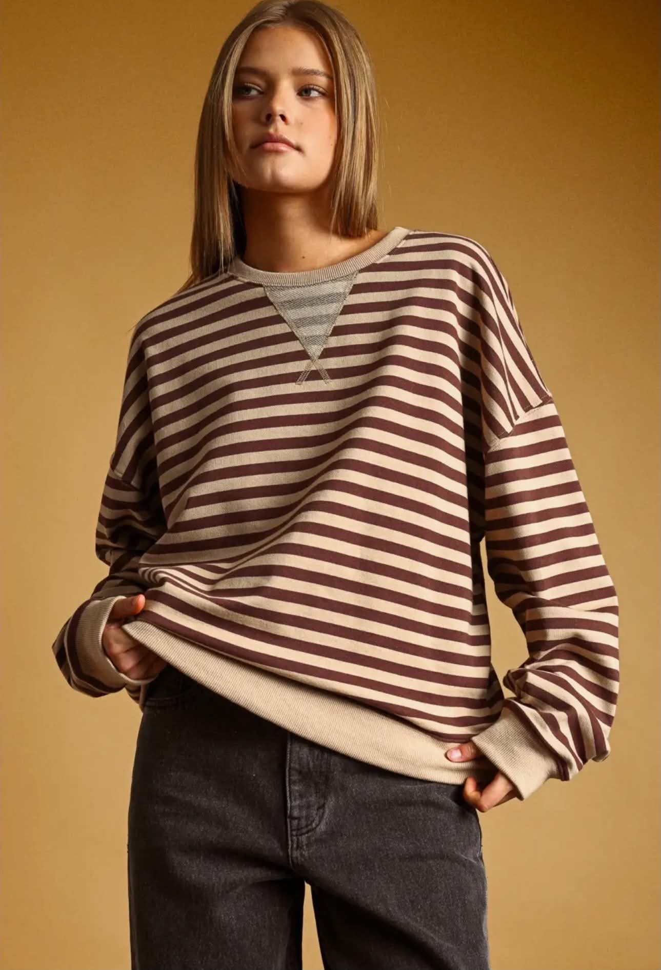 Brown Stripped Crewneck