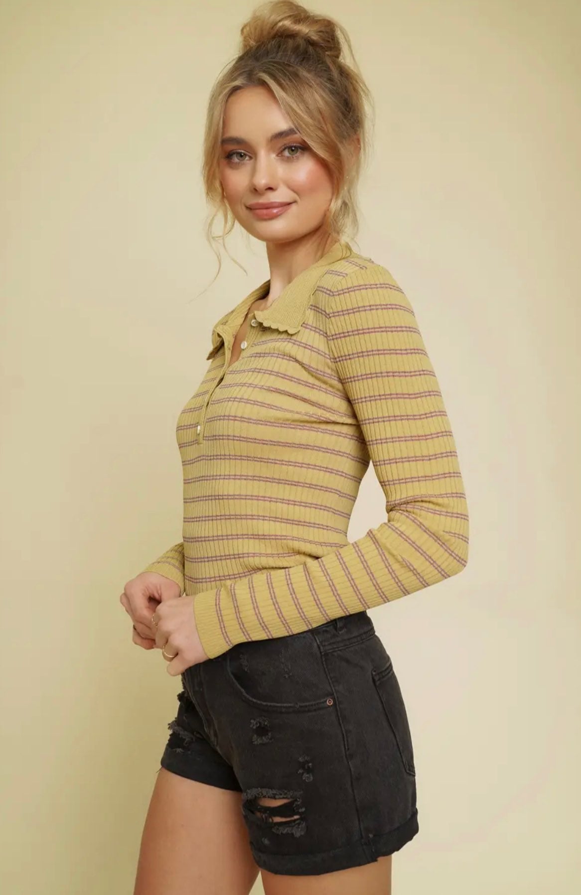 Mustard Striped Sweater Top